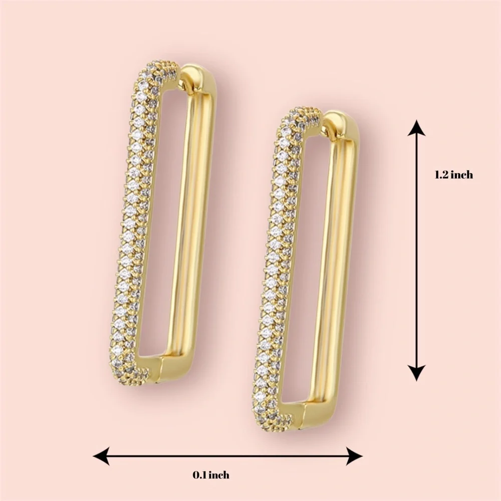 Last 1 🔥Rectangle Huggie Hoop Earrings 14k Gold Plated CZ Stone Tarnish Free